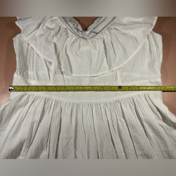 Calvin Klein White Ruffled V Neck Dress - Picture 6 of 8